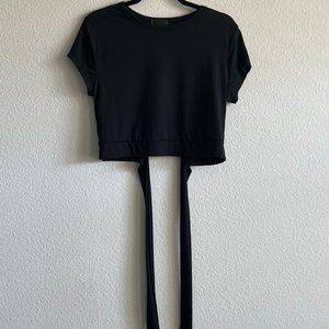 Faded Rose Black Short Sleeve Crop Top w/ Tie Knot Back